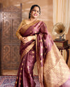 Indiehaat | Banarasi Silk Brown Saree Jaquard Weaving With Running Blouse