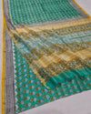 Indiehaat | Blockprint Chanderi Silk Saree Green | Elegance in Silk