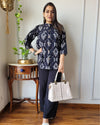 Indiehaat | Kanchi Cotton Peplum Tops Intense Black BlockPrinted