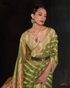 Indiehaat | Organza Silk Weaving Green Saree | Stunning