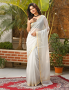 Pitta Handwork Pure Silk Kota Doria Saree Gray
