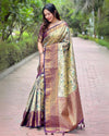 Indiehaat | Dharmavaram Silk Zari Woven Golden & Wine Saree