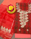 Indiehaat|Kota Doria Gota Patti Red Suit(Top+Bottom+Dupatta)