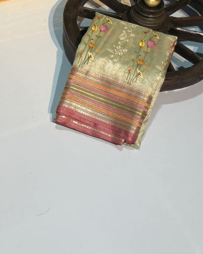 Indiehaat | Banarasi Tissue Silk Beige Embroidered Saree
