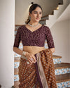 Indiehaat | Blockprinted Mul Cotton Brown Saree