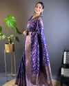 Indiehaat | Soft Silk Paan Triple Zari Woven Violet Saree