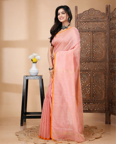 Tissue Silk Pink Saree Plain Running Blouse | Indiehaat
