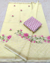 Kota Doria Pastel Yellow Saree Embroidery