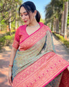 Indiehaat | Pure Tissue Silk Zari Woven Gray Saree