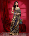 Indiehaat | Kashmiri Silk Navy Blue Printed Saree