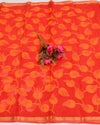 Indiehaat | Pure Cotton Kota Doria Orange Embroidery Saree