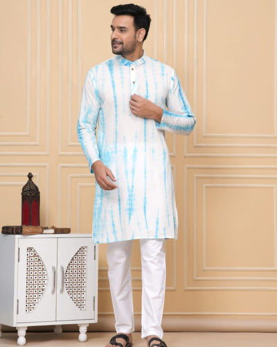 Indiehaat | Royal Reflection BlockPrinted Cotton Kurta Pyjama Crisp White