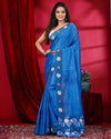 Indiehaat | Silkmark Certified Pure Tussar Blue Cutwork Saree