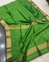 Indiehaat|Maheshwari Silk Green Saree Meena Buti Rewa Border Running Blouse