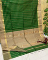 Indiehaat | Pure Maheshwari Silk Kosa Pallu Green Saree