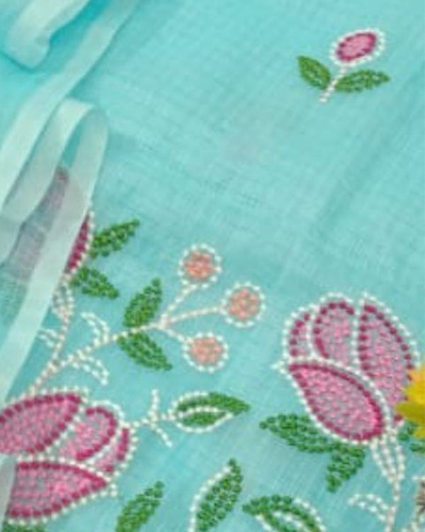 Pankhudi Blissful Blue Kota Cotton Embroidered Suit