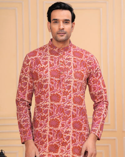 Indiehaat | Ajrakh Printed Cotton Kurta Pyjama Red