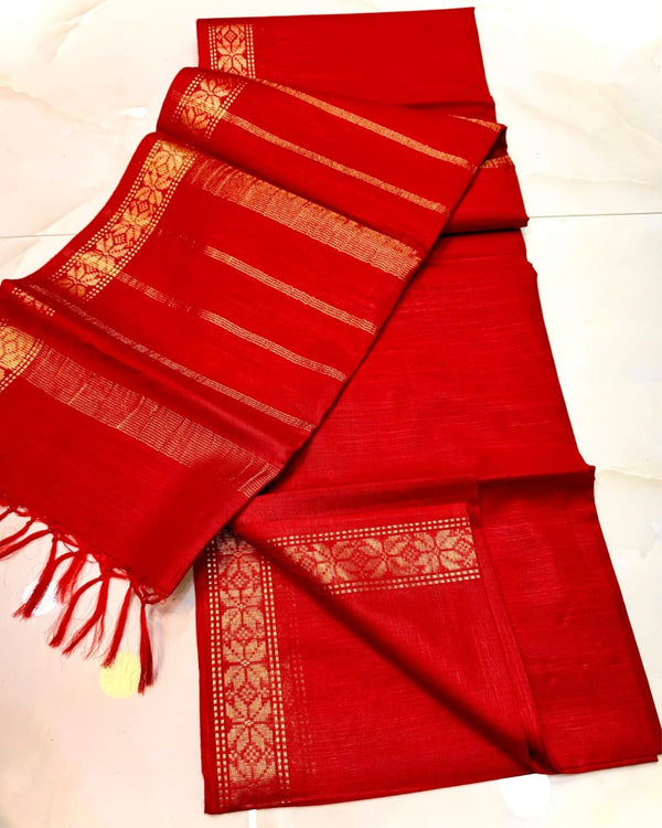 Indiehaat | Kota Silk Weaving Border Red Saree