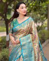 Indiehaat | Dharmavaram Silk Zari Woven Golden & Blue Saree