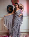 Indiehaat | Mul Cotton Heart Embroidered Gray Saree