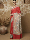 Madhubani Silkmark Gicha Tussar Silk Vivid Red Saree