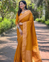 Indiehaat | Banarasi Katan Silk Zari Woven Mustard Saree