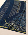 Indiehaat | Indigo Blockprint Pure Chanderi Silk Saree | Elegance in Blue