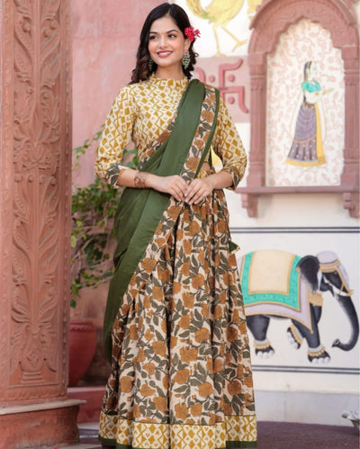 Indiehaat | Festive Fusion Lehanga Choli Set Vivid Yellow BlockPrinted