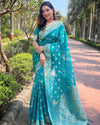 Indiehaat | Organza Floral Dual Zari Woven Blue Saree