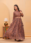 Indiehaat | Blockprinted Brown & Blue Lehanga Choli Set