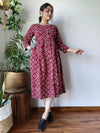 Indiehaat | Cotton Long One Piece Dress Dark Maroon Color Bagru Hand Printed Size 36 to 46