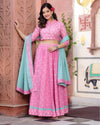 Indiehaat | Festive Fusion Lehanga Choli Set Rose Pink BlockPrinted