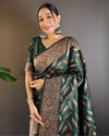 Indiehaat | Soft Silk Paan Triple Zari Woven Green Saree