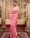 Indiehaat | Mul Cotton Plain Saree Pink with Tassel