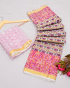 Indiehaat | Exquisite Kota Doria Pink Saree Handblock Print