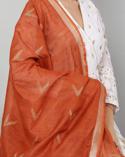 Indiehaat | Pure Cotton Brown Ikkat Dupatta