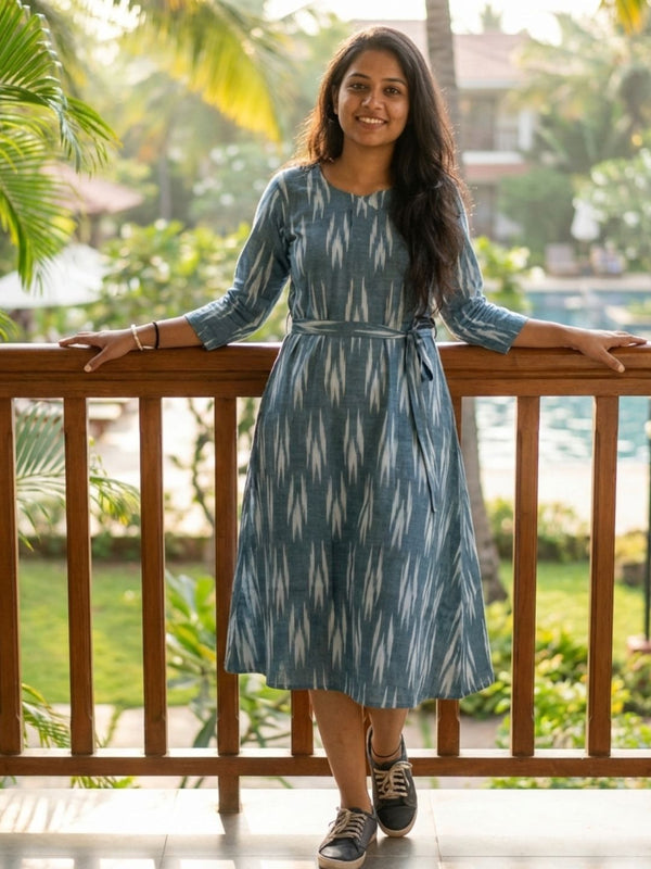 Cool Pure Cotton Gray Ikkat Dress