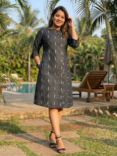Edgy Pure Cotton Black Ikkat Dress