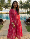 Crimson Pure Cotton Red Ikkat Dress