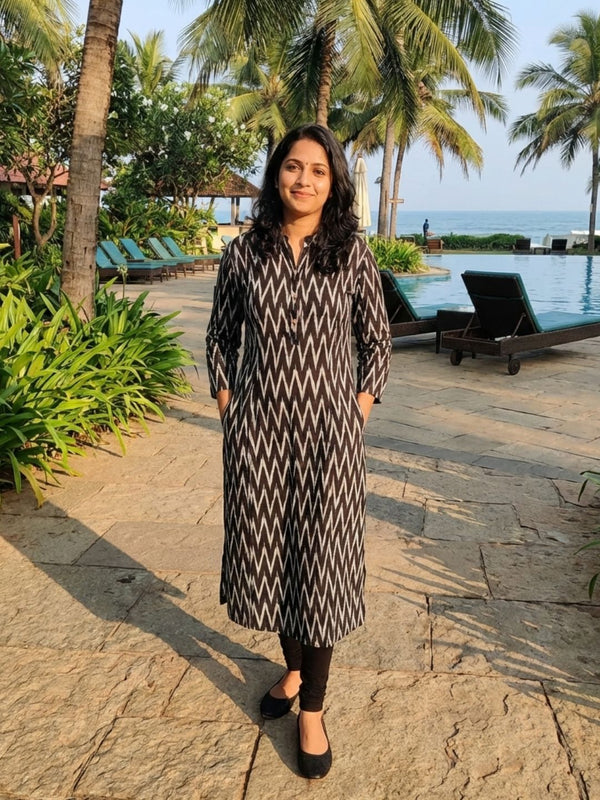 Sleek Pure Cotton Black Ikkat Dress