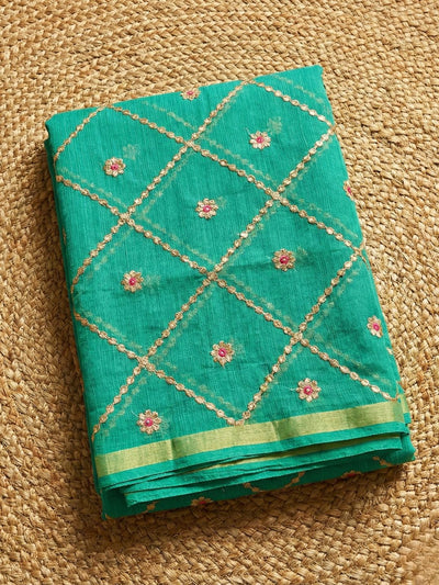 Pankhudi Gota Patti Dark Green Kota Cotton Saree