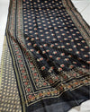 Indiehaat | Chanderi Silk Ajrakh Print Saree Black