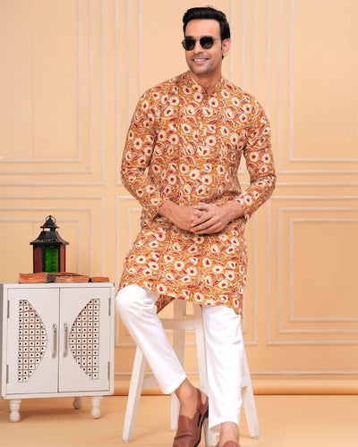 Indiehaat | BlockPrinted Cotton Kurta Pyjama Yellow