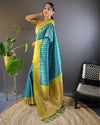 Indiehaat | Soft Silk Zari Woven Contrast Green & Pink Saree with Satin Border