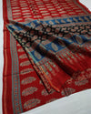 Indiehaat | Ajrakh Printed Chanderi Silk Saree Red | Serenity in Silk