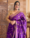 Indiehaat | Banarasi Silk Purple Saree Jaquard Weaving With Running Blouse