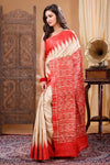 Silkmark Tussar Lucid Blockprint Beige & Red Saree