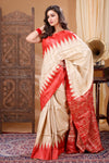 Silkmark Tussar Lucid Blockprint Beige & Red Saree