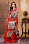 Silkmark Tussar Bright Blockprint Black & Cream Saree