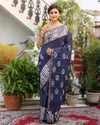 Wax Batik Hand Dyed Kota Silk Saree Slate Blue